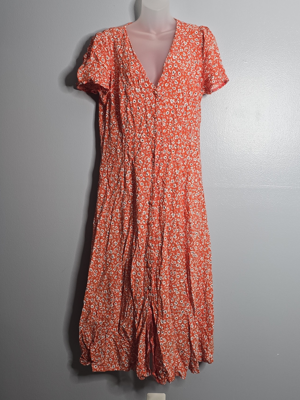 Nobody’s Child Orange Ditsy Floral Button-Front Maxi Dress